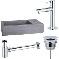 FortiFura Fuente fonteinset – rechthoekig – 40x22x8 cm – beton grijs – chromen kraan SW696234/SW696209/SW696219/SW405221
