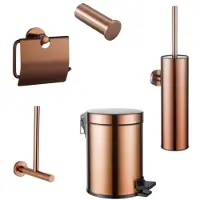 FortiFura Calvi toiletset 5-delig - toiletrolhouder - reserverolhouder - toiletborstelhouder - handdoekhaak - pedaalemmer - PVD - geborsteld koper SW1183148/SW1441930/SW1111546/SW1211593/SW1111581
