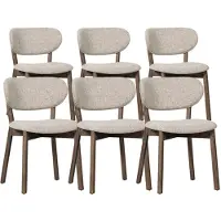 DS4U - Quinn eetkamerstoel - Set van 6 - Beige / donkerbruin hout - Hout - Met armleuning