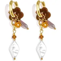 Yehwang Celia - Oorbellen - Stainless Steel - Amber - Goudlief.nl