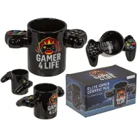 Out of the blue Gamer cadeau mok - controller handvat - zwart - 350 ml - verjaardag / vaderdag fun cadeau