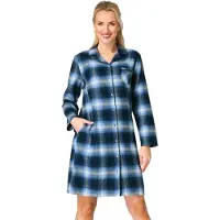 Key Flanellen Nachthemd Dames Doorknoopmodel Lange Mouw Marine Ruit LND 465 36 / S