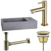FortiFura Fuente fonteinset – rechthoekig – 40x22x8 cm – beton grijs – mat gouden kraan SW696238/SW696208/SW696218/SW405221