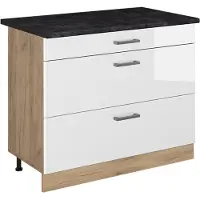 Vicco Keukenonderkast R-Line Wit Hoogglans/Goudkleurig Eiken 100 cm antraciet werkblad, Model 71652