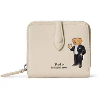 Ralph Lauren Dames Compacte portemonnee van leer met Polo Bear in gebroken wit (OSFA), Casual 427P18490001