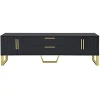 OKWISH TV-meubel - Hoogglans - 4 deuren - 2 lades - Elegante stijl met veel opbergruimte - MDF Zwart met gouden handgrepen en poten - 170x40x53,5 cm