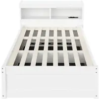 OKWISH Kinderbed 90x200 met bedlade, dagbed met LED-verlichting en een stopcontact, eenpersoonsbed met open vakken, wit, zonder matras