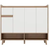 STILVORA Schoenenkast Dressoir - 4 Deuren En 1 Lade Met Verstelbare Plank - Spaanplaat - 120x35x99 Cm - Wit; Natuurlijk