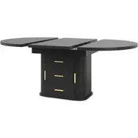 OKWISH eettafel, uitschuifbare ronde tafel, ovaal, tafel voor de eetkamer en keuken met opbergruimte, modern design, geschikt voor maximaal 6 personen, zwart