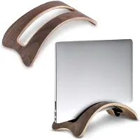 Famanu – Verticale laptopstandaard van hout - verstelbare laptopdock voor laptops tot 2,6 cm dikte - ruimtebesparende laptophouder voor bureau - geschikt voor MacBook en andere laptops - walnootkleur