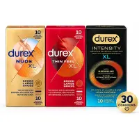 Durex XL Condoom Variatiebundel – Nude XL + Thin Feel XL + Intensity XL – 30 Condooms – 3x 10 Stuks