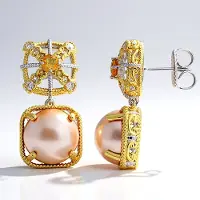 Cavill - Zilveren Oorbellen met Gouden Mabe Parels en Citrien - 925 Sterling Zilver Palladium - 1,22 ct. Edelstenen - Elegante Oorbellen Dames Cadeau