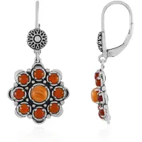Cavill - Zilveren Oorbellen met Oranje Stekelige Oester en Rode Onyx - 925 Sterling Zilver - 2,97 ct Edelstenen - Desert Chic Statement Sieraden