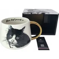 Queen Isabell Elegante porseleinen mok met kattenprint en gouden handvat - 400 ml