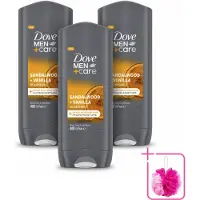 Dove 3 x – Douchegel – Men+Care Sandalwood & Vanilla – 400 ml - Bulkverpakking - Douchegel mannen - Douchemop - Reiniging mannenhuid