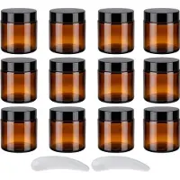 Famanu – 12 stuks 100 ml amberkleurige glazen potten, lege cosmetische potten met deksels voor opslag
