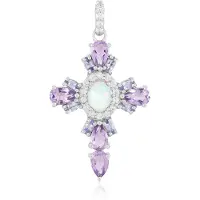 Cavill - Luxe Zilveren Hanger 925 Sterling Zilver Platina Verguld - 0,58 ct Welo Opaal Ovaal Cabochon - Lavendel Amethist & Tanzaniet