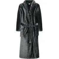 Gaubert Unisex Lange Fleece Badjas Met Sjaalkraag – Zwart Visgraat