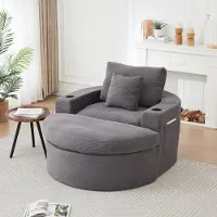 Sweiko Gestoffeerde Fauteuil - Eenzitsbankje - Inclusief hocker - 2 kussen - 2 bekerhouders - Grijs