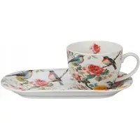 Duo April Ontbijtset: Mok 450ml & Schotel met Bloemen & Vogels