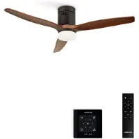 Create - Plafondventilator silent 100% hout 40W (Ø132cm) - Met licht LED - Controller voor wandmontage + Afstandsbediening - 6 snelheden - Programmeerbaar - WIND CALM NATURAL WOOD