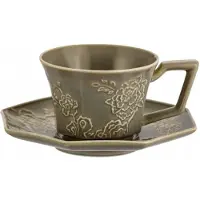 Marco polo Porseleinen Kop & Schotel 200ml Boho Grijs Retro Bloemendecor