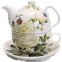Queen Isabell Elegante kop- en theepotset met witte roos - Merkloos