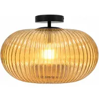 Olucia - ELLIOT - Plafondlamp voor de badkamer - Amber / Zwart - Geschikt voor Badkamer - Vorm: Rond