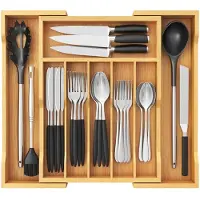 Famanu – Besteklade Organizer met 6 Compartimenten, Verstelbaar van 33-57 cm, Houtkleur