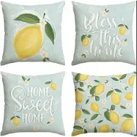 ECarla Set van 4 Kussenhoezen 45x45 cm - Boho Citroen Print