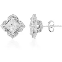 Cavill - Zilveren Oorbellen - 925 Sterling Zilver Platina Coating - Prinsessengeslepen Cambodja Zirkonia 3,46 ct & Halo 0,99 ct - Elegant