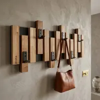FLEXISTYLE Merkloos Houten Wandkapstok Lamele 60cm met 6 Zwarte Haken