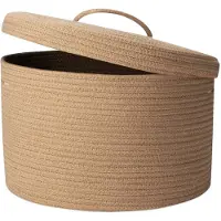 Famanu – Geweven touwmand met deksel van 32L, opvouwbare opbergmand met holle handgrepen, voor dekens en kussens, 40 x 25 cm, geschikt voor woonkamer en kinderkamer