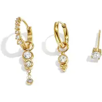 Yehwang Oorbellen Set Earparty voor 1 oor - Zirkonia steentjes - Stainless Steel - Verkleurt niet - Oorringen en oorknopje - Goudlief.nl