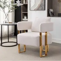 OKWISH Fauteuil Wit Velvet Met Metalen Frame En Armleuningen Comfortabele Relaxstoel Voor Woonkamer Slaapkamer Balkon En Kantoor