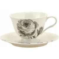 Marco polo Elegante Bone China Kop met Schotel, Delicate Bloemmotief