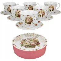 Duo Porseleinen Kopjes met Schotels - 6 stuks, 250ml, Bloemendesign