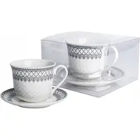 Livello Porseleinen Mok met Schotel - Zwart Ornament - 400ml