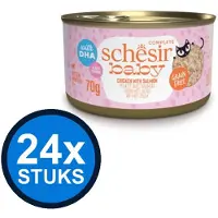 Schesir 24x - Baby Kitten - Kattenvoer - Bouillon in blik - Kip & Zalm - 70g