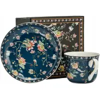 Marco polo Grote Porseleinen Kop & Schotel 400ml met Bloemendecor