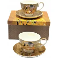 Queen Isabell Set van 2 Bone China Kopjes met Schotels - "De Kus" Klimt - 250ml