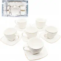 Tragar Bella Fiore Porseleinen Koffieservies 6 Kopjes met Schotels, 240ml, Elegant Goud