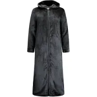 Gaubert Unisex Extra Lange Fleece Badjas Met Rits En Capuchon – Zwart