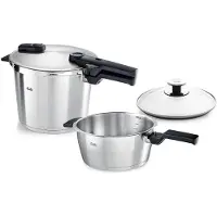 Fissler Vitaquick Premium 602-410-13-090-0, 2-delige snelkookpanset 22 cm, 6.0L en 3.5L met stoominzet en glazen deksel