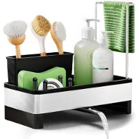 Famanu – Grote Capaciteit Keuken Gootsteen Caddy met Zelfledigende Afvoer, Roestvrij Staal Keuken Opbergbakje Gootsteen Wasbak Organizer, Multifunctionele Sponshouder, Afneembaar