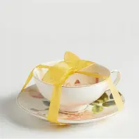 HOME&YOU RISSINE Kopje met Schotel 190 ml - Elegante Porseleinen Koffiekop