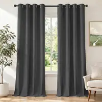 Famanu – Gordijnen kant-en-klaar set van 2, 140 x 225 cm, verduisterend met ringen, thermische gordijnen, deurgordijn voor slaapkamer en woonkamer, grijs