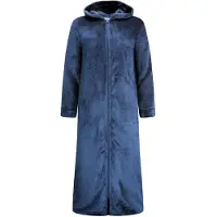 Gaubert Unisex Extra Lange Fleece Badjas Met Rits En Capuchon – Marineblauw