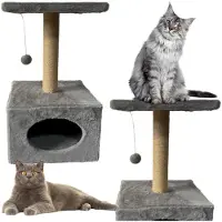 Leantoys Krabpaal met kattenbed Hangende muis 31 cm x 31 cm x 56 cm