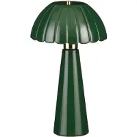 Mica Decorations Naomi Tafellamp - Ronde Tafellamp Donkergroen Keramiek met Geplooide Lampenkap - Geschikt voor E27 Lichtbron tot 60W - Afmeting H40,5 x Ø24 cm - Groen